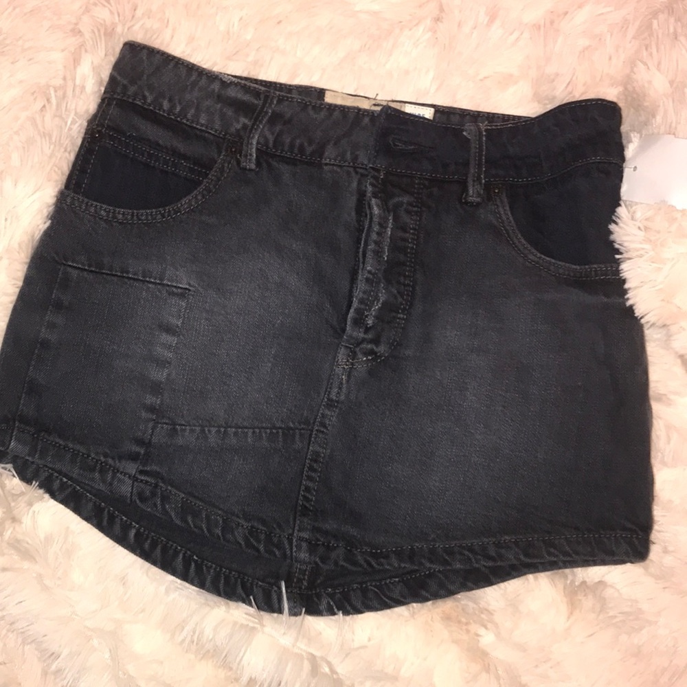 Free People Black Denim Mini Skirt